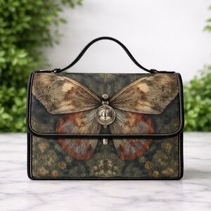 Cottagecore Luna Moth Forest Canvas Satchel bag